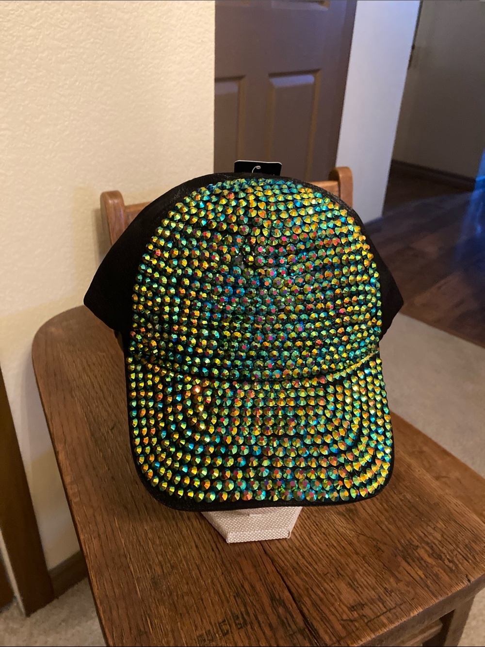Black & Iridescent Multicolor "Rhinestone" Trucker Hat/Baseball Cap NWT